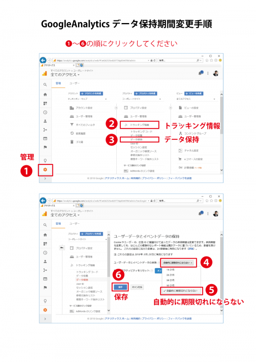 GoogleAnalyticsのデータ保持期間