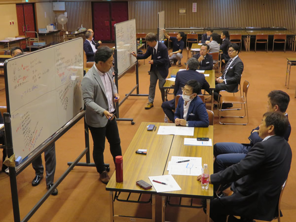 ホワイトボードミーティングの実践中